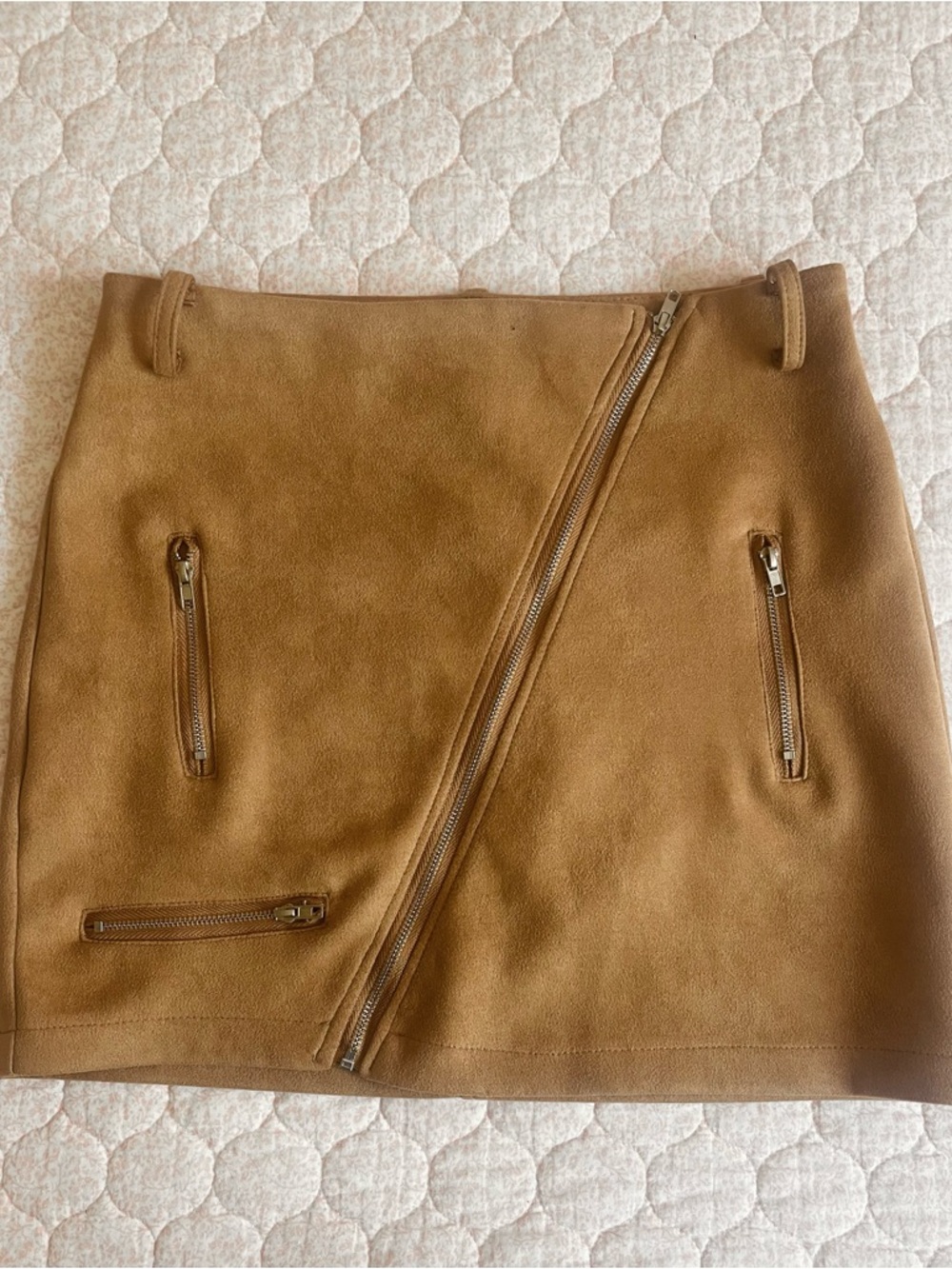 Women's Tan Suede Zip Mini Skirt